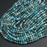 Geometric Lantern Faceted Natural Teal Blue Apatite 8mm Round Beads Sparkling Gemstone Good For Earring Pair Bead 16" Strand