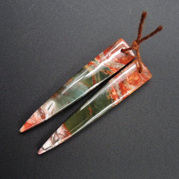 Natural Red Creek Jasper Earring Pair Cabochon Cab Pair Drilled Dagger Matched Earrings Bead Pair E1926