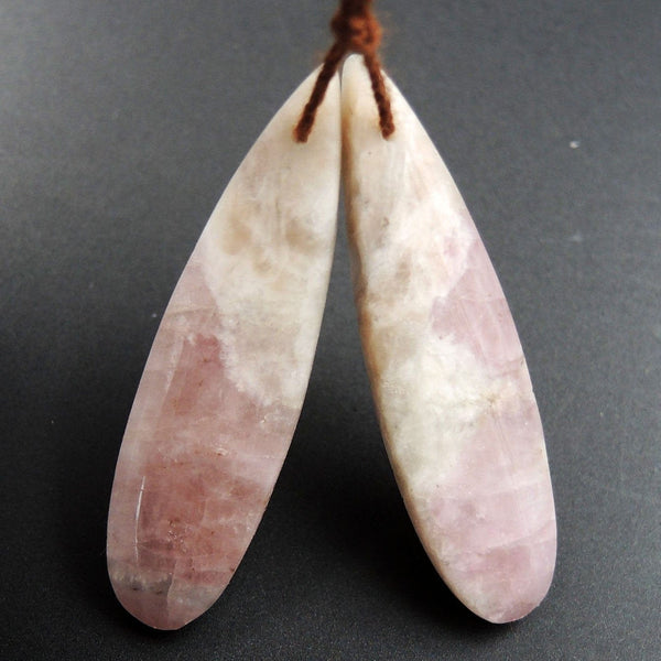 Natural Pink Tourmaline in Quartz Teardrop Cabochon Cab Pair Drilled Matched Earring Pair E3396