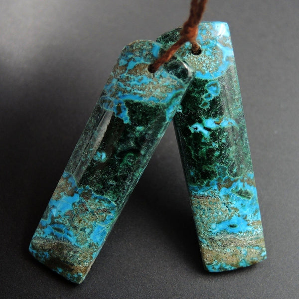 Shattuckite Earring Pair Cabochon Cab Pair Drilled Rectangle Matched Earrings Bead Pair Natural Chrysocolla Azurite Malachite E3381