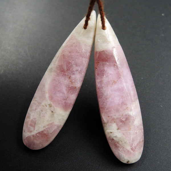 Natural Pink Tourmaline in Quartz Teardrop Cabochon Cab Pair Drilled Matched Earring Pair E3397