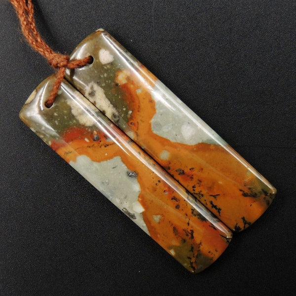 Drilled Natural Owyhee Picture Jasper Earring Pair Gemstone Drilled Cabochon Cab Pair Rectangle Matched Earring Bead Pair From Oregon E3374