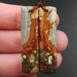 Drilled Natural Owyhee Picture Jasper Earring Pair Gemstone Drilled Cabochon Cab Pair Rectangle Matched Earring Bead Pair From Oregon E3363