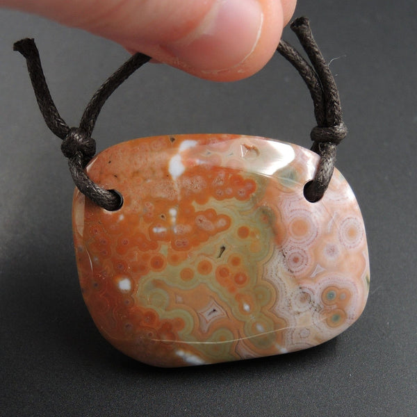 Ocean Jasper Pendant Natural Ocean Jasper Pendant Yellow Orange White Grey Green Drilled Two Hole Pendant P1522