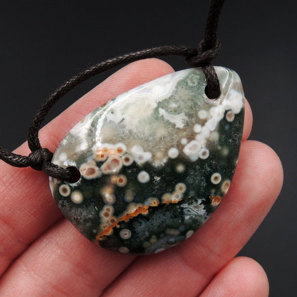 Ocean Jasper Pendant Natural Ocean Jasper Pendant Yellow Orange White Grey Green Drilled Two Hole Pendant P1514