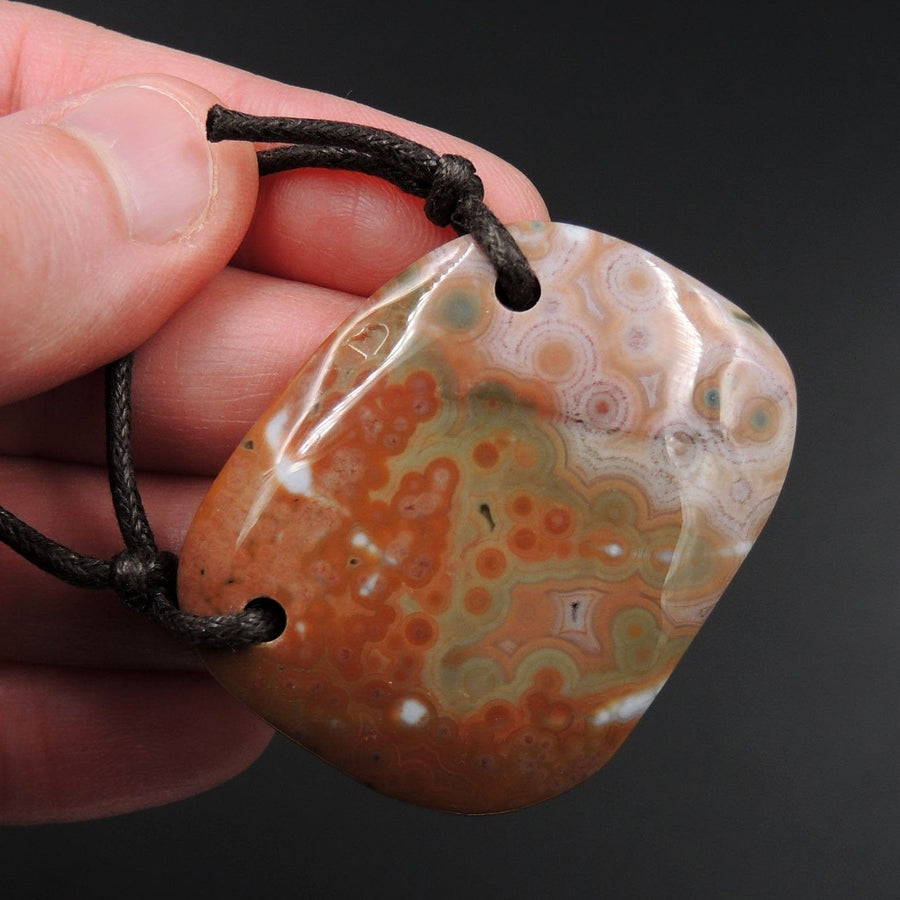 Ocean Jasper Pendant Natural Ocean Jasper Pendant Yellow Orange White Grey Green Drilled Two Hole Pendant P1522