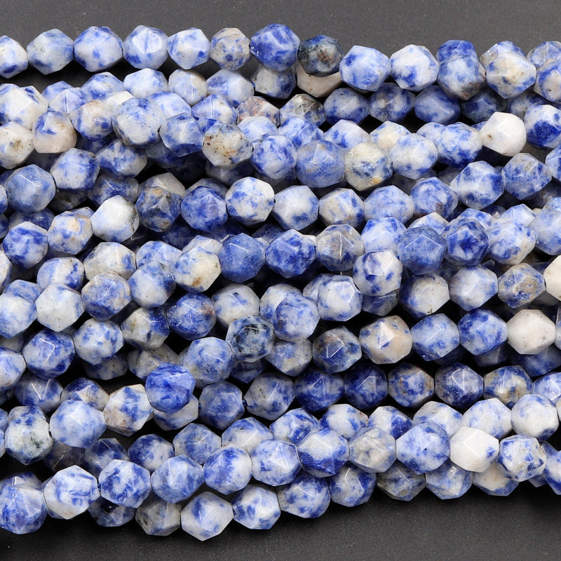 Star Cut Natural Sodalite Faceted 6mm 8mm 10mm Rounded Nugget Sharp Facets 15" Strand