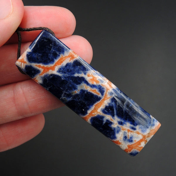 Orange Sodalite Pendant Drilled Rectangle Natural Stone Statement Pendant P1502