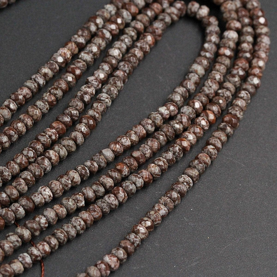 Natural Brown Snowflake Obsidian Small Faceted 4mm Rondelle Beads 4x2mm Rondelle Earthy Brown Gemstone 16" Strand