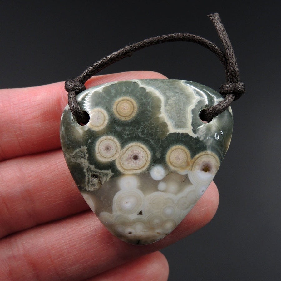 Ocean Jasper Pendant Natural Ocean Jasper Pendant Yellow Orange White Grey Green Drilled Two Hole Pendant P1510