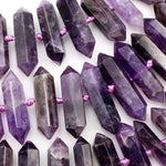 Natural Purple Amethyst Faceted Double Terminated Pointed Beads Center Drilled Large Healing Amethyst Crystal Focal Pendant 16" Strand