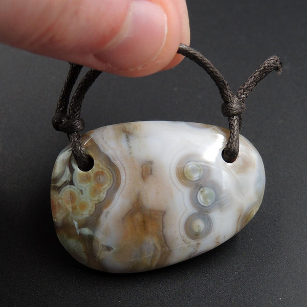 Ocean Jasper Pendant Natural Ocean Jasper Pendant Yellow Orange White Grey Green Drilled Two Hole Pendant P1509