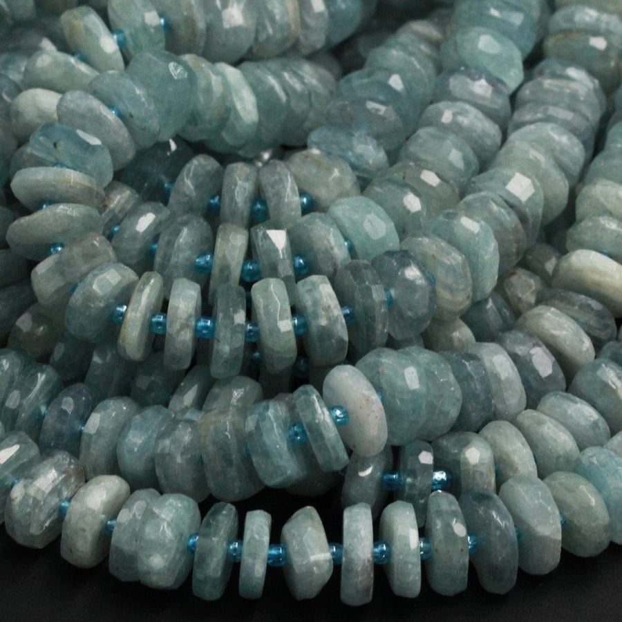 Rare Teal Green Kyanite Large Faceted Rondelle 12mm 16mm Real Genuine Untreated Natural Gemstone Large Thick Wheel 16" Strand