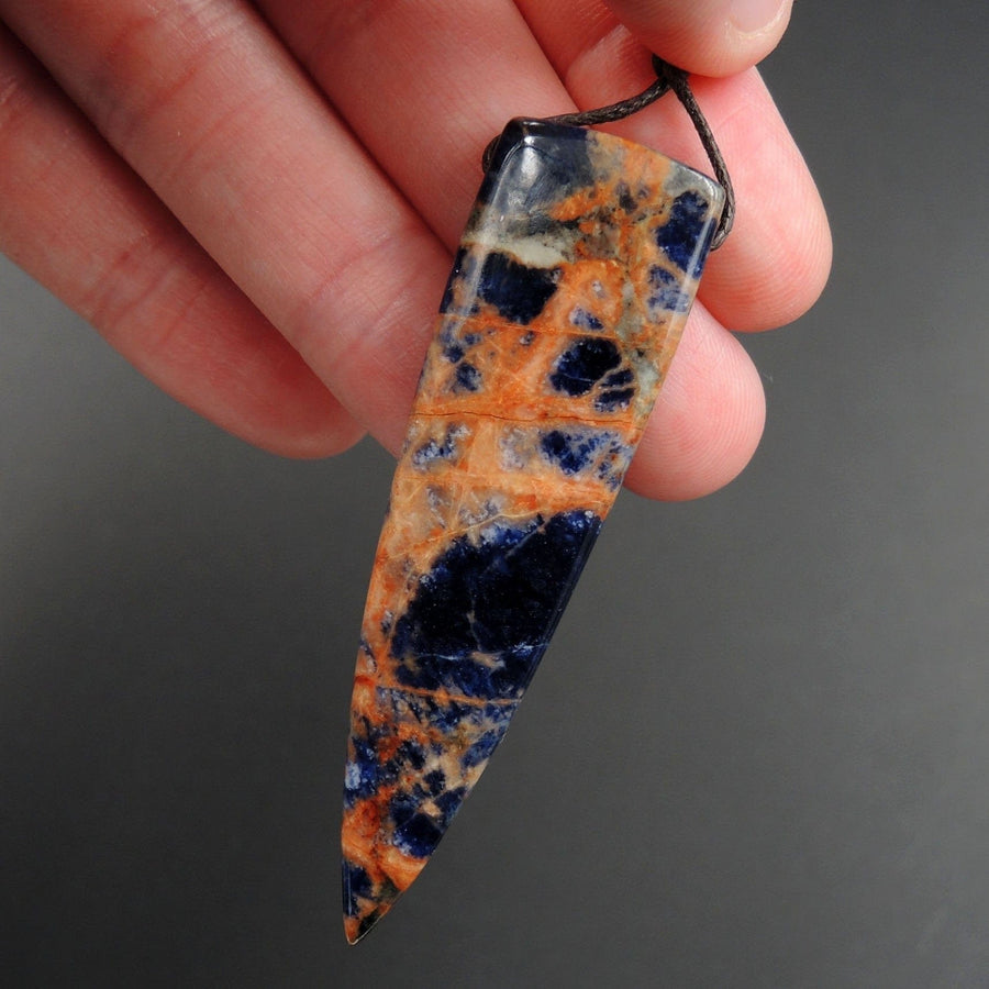 Orange Sodalite Pendant Drilled Dagger Natural Stone Statement Pendant P1487