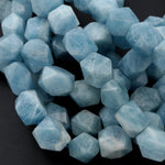 Natural Aquamarine Faceted Rectangle Nugget Beads Large Chunky Real Genuine Blue Aquamarine Gemstone 16" Strand