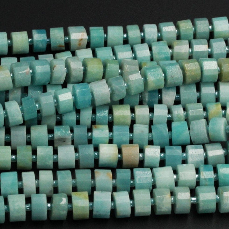 AAA Natural Amazonite Beads Blue Green Faceted Thick Wheel Rondelle 8mm 10mm 12mm 14mm High Quality Designer Beads Full 16" Strand