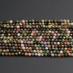 Micro Faceted Natural Multicolor Tourmaline 5mm Faceted Round Beads Green Yellow Brown Pink Tourmaline Gemstone Diamond Cut 16" Strand