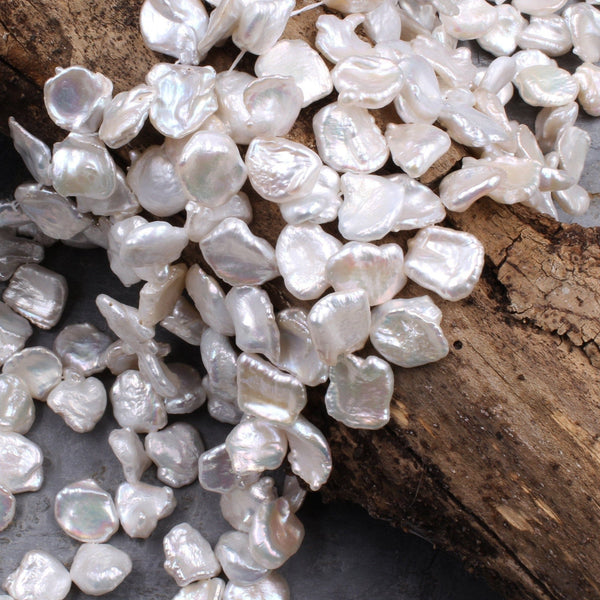White Keishi Pearl Drop Petal Top Side Drilled Real Genuine Natural Freshwater Pearl Full 16" Strand