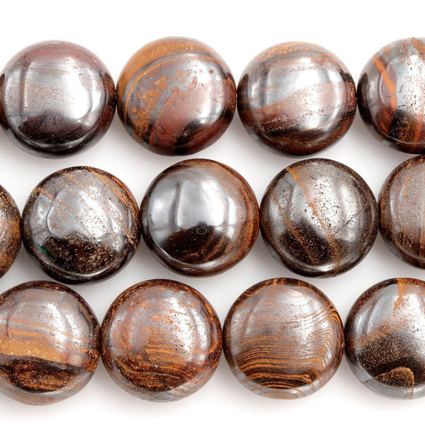 Large Natural Australian Boulder Opal Beads Puffy 16" Coin Circle Beads 16" Strand