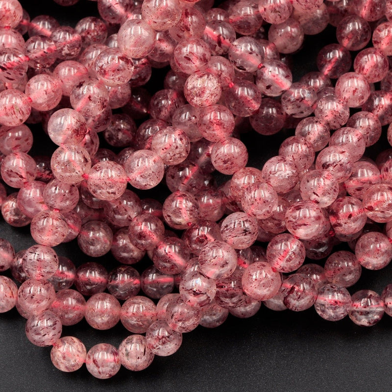 AAA Natural Strawberry Quartz 6mm 8mm 10mm Round Beads Real Genuine Natural Pink Red Quartz Extremely Translucent Gemstone Beads 16" Strand