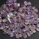 Natural Ametrine Teardrop Top Side Drilled Druzy Raw Rough Beads Purple Amethyst Golden Citrine  Freeform Teardrop Gemstone Beads 16" Strand
