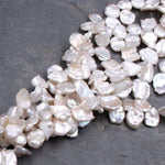 White Keishi Pearl Drop Petal Top Side Drilled Real Genuine Natural Freshwater Pearl Full 16" Strand