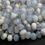 Icy! Natural Blue Angel Chalcedony Beads Rounded Rondelle Large Thick Chunky Smooth Beads 14mm Gemmy Blue Gemstone 16" Strand