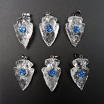 Natural Rough Raw Rock Quartz Pendants With Blue Druzy Center Hand Hammered 1 Inch Arrowhead Pendant Focal Bead