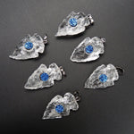 Natural Rough Raw Rock Quartz Pendants With Blue Druzy Center Hand Hammered 1 Inch Arrowhead Pendant Focal Bead