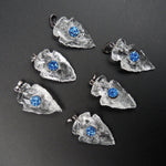 Natural Rough Raw Rock Quartz Pendants With Blue Druzy Center Hand Hammered 1 Inch Arrowhead Pendant Focal Bead