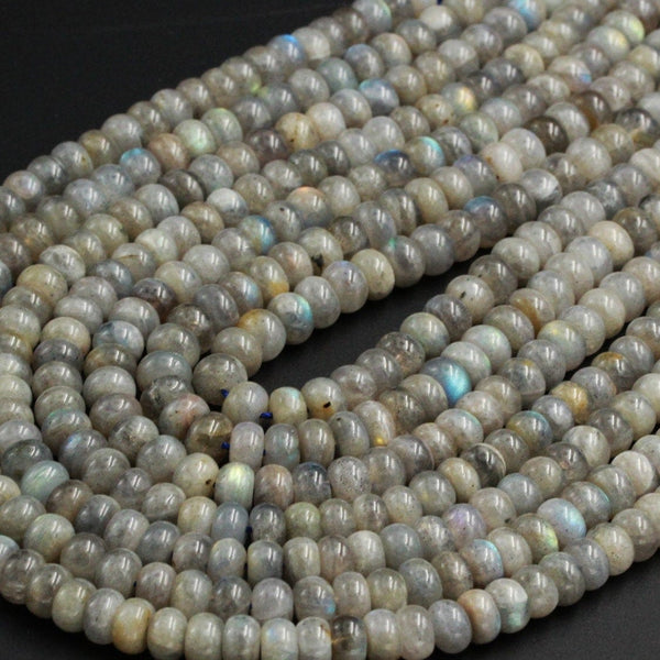 Natural Labradorite Rondelle Beads 8mm 9mm Large Thick Rondelle Wheel Beads 16" Strand