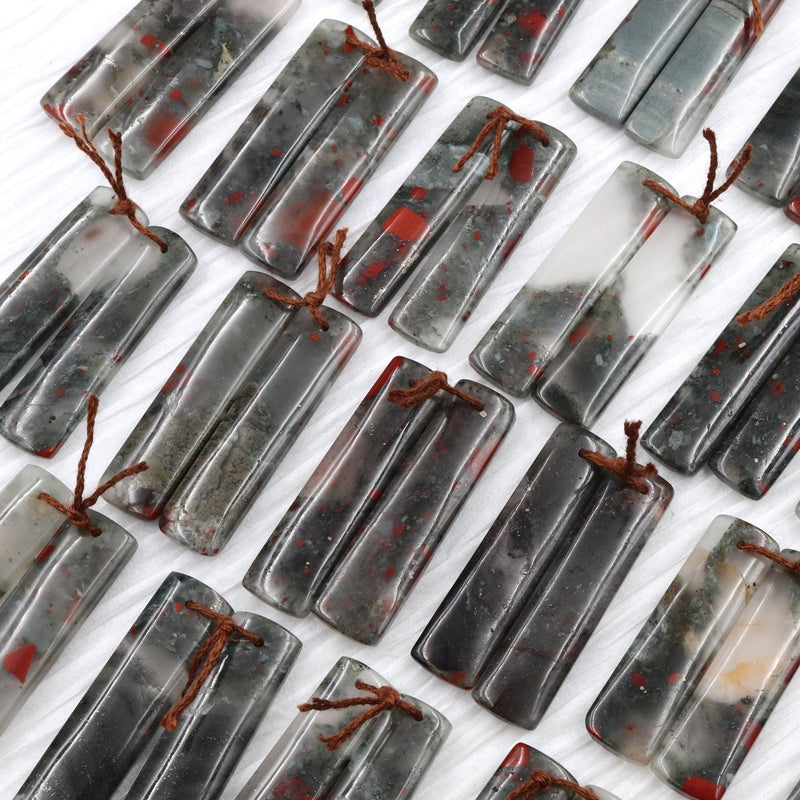 Drilled Gemstone Earring Pair Natural African Bloodstone Matched Pair Long Rectangle Earring Beads