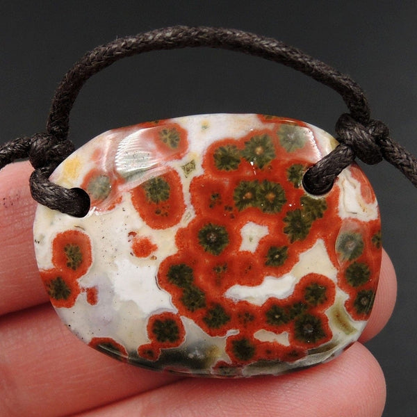 Ocean Jasper Pendant Natural Ocean Jasper Pendant Orange White Grey Green Drilled Two Hole Pendant P2049