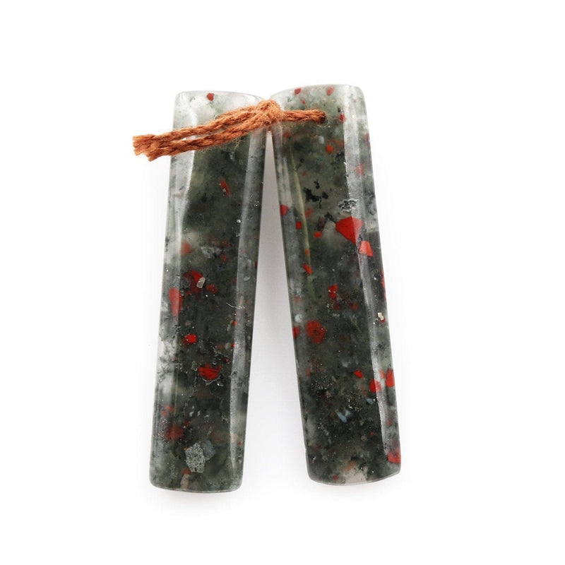 Drilled Gemstone Earring Pair Natural African Bloodstone Matched Pair Long Rectangle Earring Beads