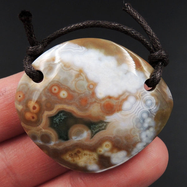 Ocean Jasper Pendant Natural Ocean Jasper Pendant Orange White Grey Green Drilled Two Hole Pendant P2062