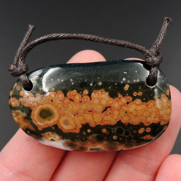 Ocean Jasper Pendant Natural Ocean Jasper Pendant Orange White Grey Green Drilled Two Hole Pendant P2048