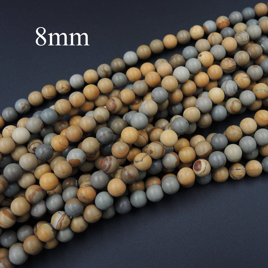 Natural Owyhee Picture Jasper 8mm Smooth Matte Finish Round Beads, 10mm Smooth Matte Finish Round Beads Full 16" Strand