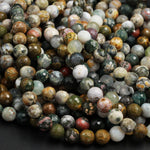 Natural Ocean Jasper Beads Faceted 8mm Round Beads Vibrant Green Yellow Red Brown High Quality Ocean Jasper Gemstone 16" Strand