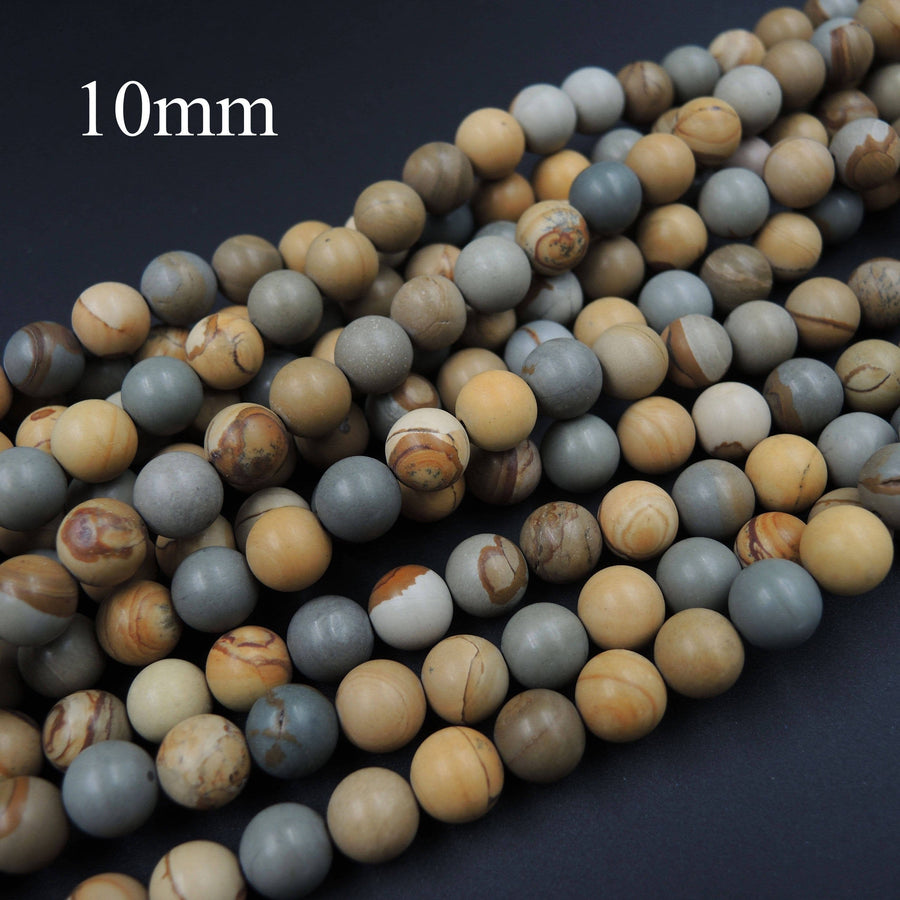 Natural Owyhee Picture Jasper 8mm Smooth Matte Finish Round Beads, 10mm Smooth Matte Finish Round Beads Full 16" Strand