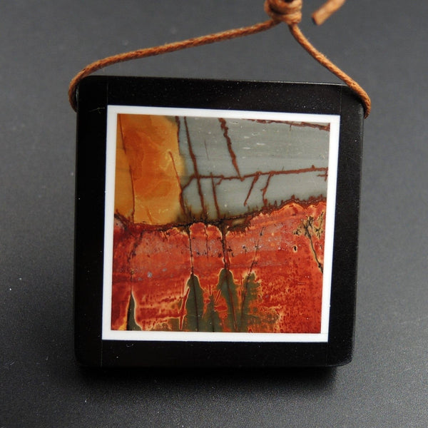 Intarsia Pendant Natural Red Creek Jasper W Black Onyx Inlay Side Drilled Square Pendant Multi Color Picasso Jasper Picture Frame P1472
