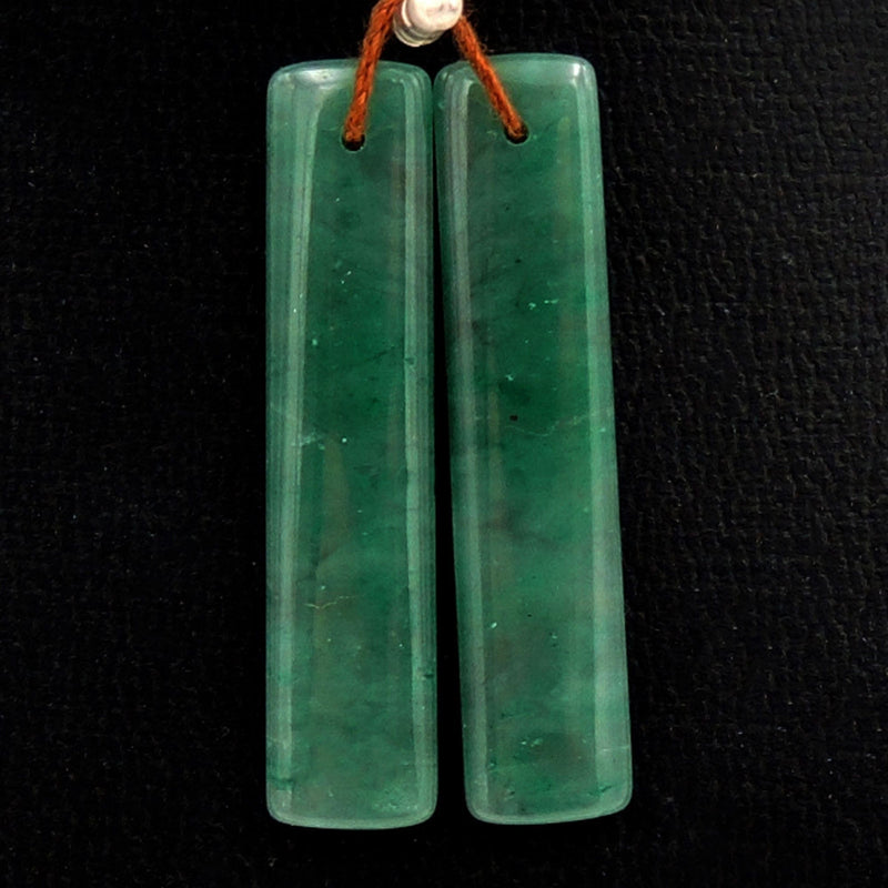 Drilled Natural Green Jade Earring Pair Rectangle Cabochon Cab Pair Matched Gemstone Earrings Bead Pair
