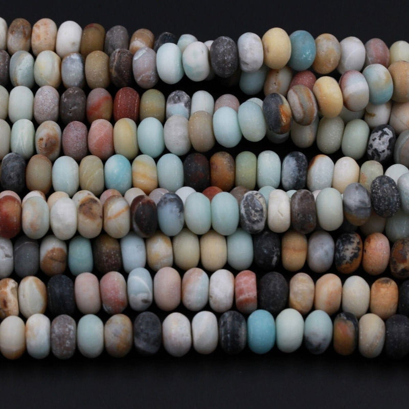 Matte Amazonite 8mm 10mm 12mm Rondelle Beads 15.5" Strand