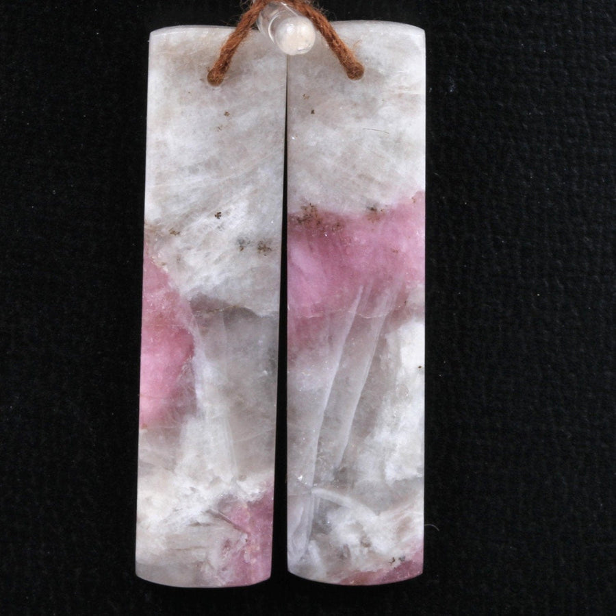 Natural Pink Tourmaline in Quartz Rectangle Cabochon Cab Pair Drilled Matched Earring Pair