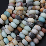 Matte Amazonite 10mm x 6mm Rondelle A Grade Matte Natural Multi Color Multicolor Amazonite Blue Green Red Yellow Black Brown Bead 16" Strand