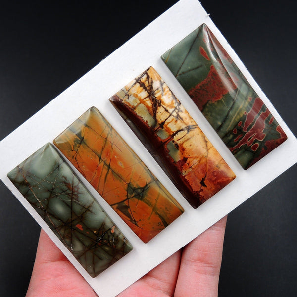 Undrilled Natural Red Creek Jasper Pendant Cabochon Set Rectangle Cab Pendant Bead Picasso Jasper Cherry Creek Jasper Pendant Set C345