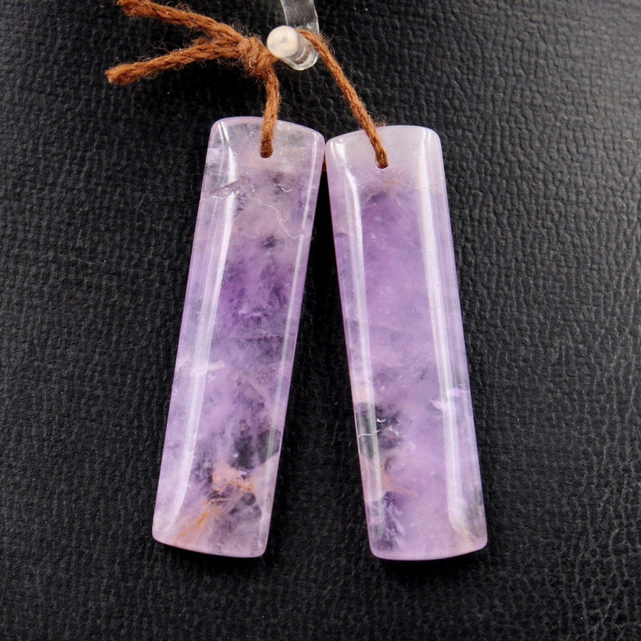 Drilled Natural Amethyst Earring Pair Long Rectangle Cabochon Cab Pair Matched Bead Pair Real Genuine Lilac Purple Gemstone Pair E5010