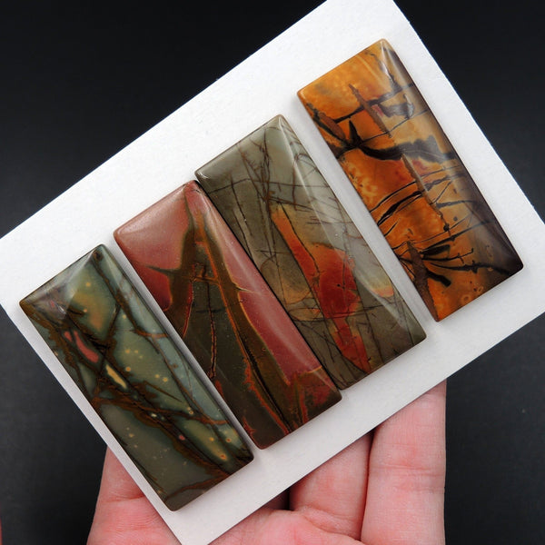 Undrilled Natural Red Creek Jasper Pendant Cabochon Set Rectangle Cab Pendant Bead Picasso Jasper Cherry Creek Jasper Pendant Set C349
