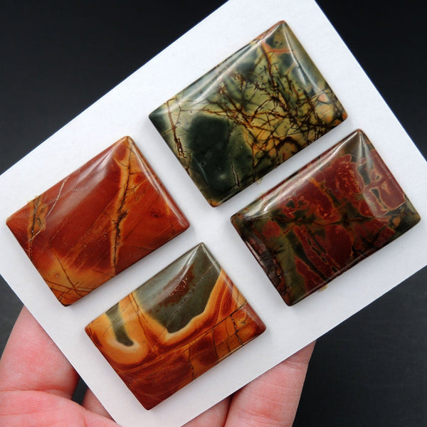 Undrilled Natural Red Creek Jasper Pendant Cabochon Set Rectangle Cab Pendant Bead Picasso Jasper Cherry Creek Jasper Pendant Set C340
