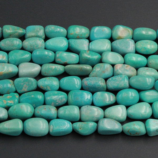 Natural Turquoise Pebble Nuggets Freeform Rounded Oval Triangle Nuggets Genuine Real Stunning Green Turquoise Gemstone Beads 16" Strand