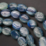 Rare Bicolor Natural Blue Green Kyanite 10mm x 14mm Oval Beads A Quality Chatoyant Silvery Green Blue Gemstone 16" Strand